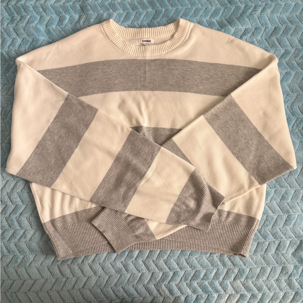 Garage White and Gray Striped Sweater